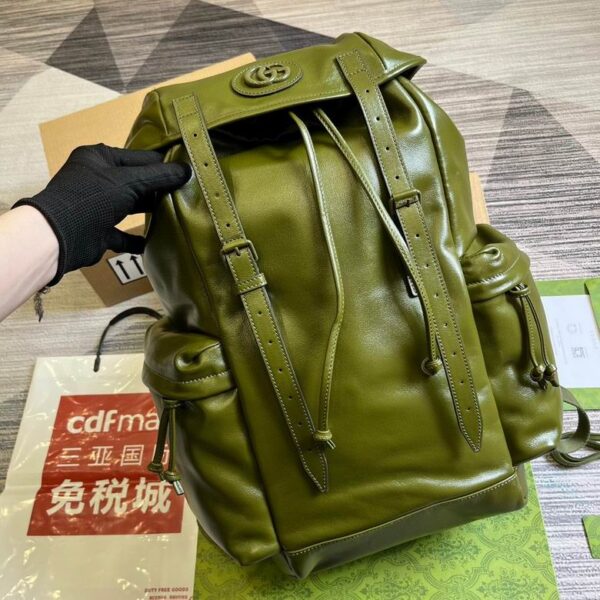 Gucci Backpack With Tonal Double G Forest Green Leather 725657 - Image 5