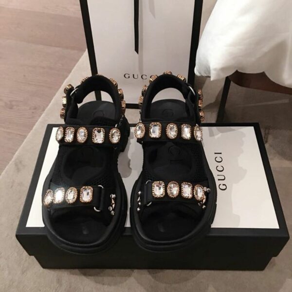 Gucci Crystal Open Track Velcro SandalsSpring/Summer 2020 Collection, Black Women Shoes - Image 2