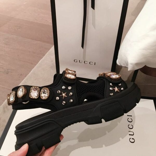 Gucci Crystal Open Track Velcro SandalsSpring/Summer 2020 Collection, Black Women Shoes - Image 6