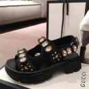 Gucci Crystal Open Track Velcro SandalsSpring/Summer 2020 Collection, Black Women Shoes