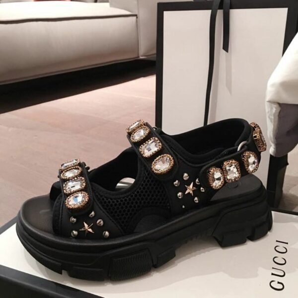 Gucci Crystal Open Track Velcro SandalsSpring/Summer 2020 Collection, Black Women Shoes - Image 5