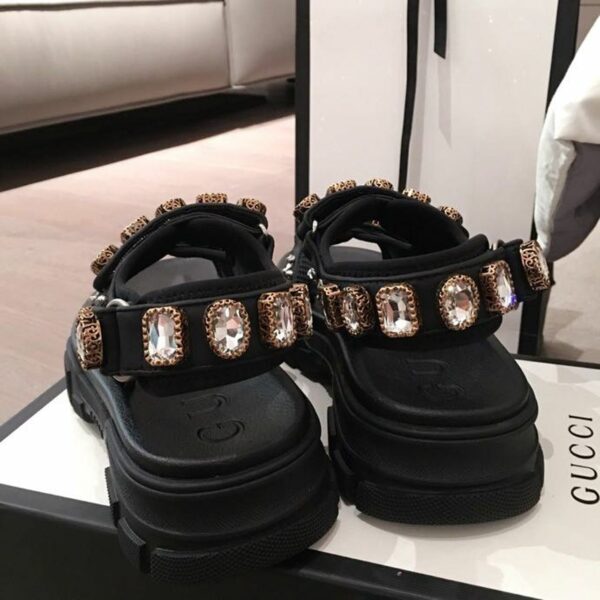 Gucci Crystal Open Track Velcro SandalsSpring/Summer 2020 Collection, Black Women Shoes - Image 7
