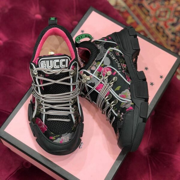 Gucci Flashtrek GG SneakersFall/Winter 2019 Collection, White/Black Floral Women Shoes - Image 4