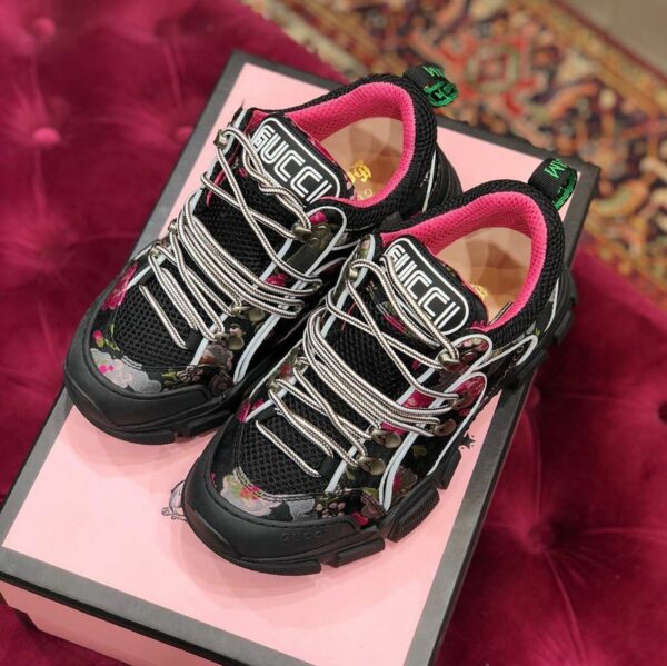 Gucci Flashtrek GG SneakersFall/Winter 2019 Collection, White/Black Floral Women Shoes - Image 3