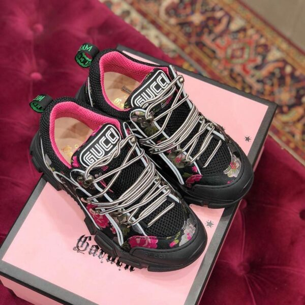 Gucci Flashtrek GG SneakersFall/Winter 2019 Collection, White/Black Floral Women Shoes