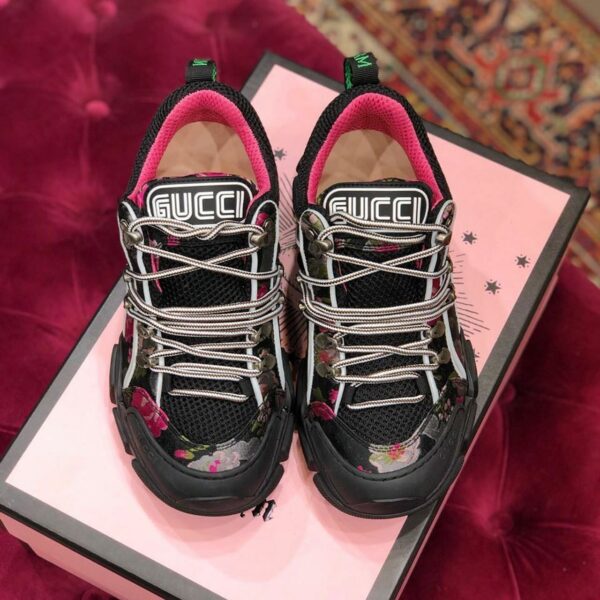 Gucci Flashtrek GG SneakersFall/Winter 2019 Collection, White/Black Floral Women Shoes - Image 2