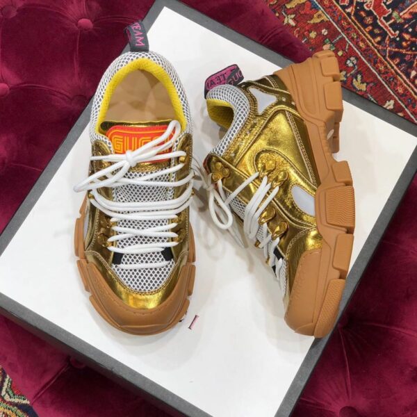 Gucci Flashtrek GG SneakersFall/Winter 2019 Collection, White/Metallic Gold Women Shoes - Image 6