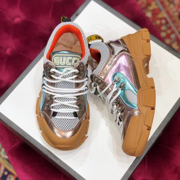 Gucci Flashtrek GG SneakersFall/Winter 2019 Collection, White/Metallic Pink/Blue Women Shoes - Image 6