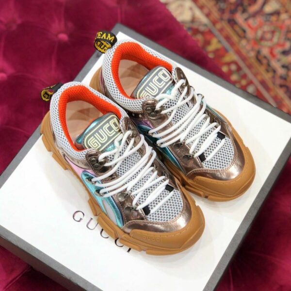 Gucci Flashtrek GG SneakersFall/Winter 2019 Collection, White/Metallic Pink/Blue Women Shoes