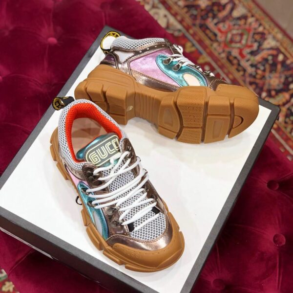 Gucci Flashtrek GG SneakersFall/Winter 2019 Collection, White/Metallic Pink/Blue Women Shoes - Image 4
