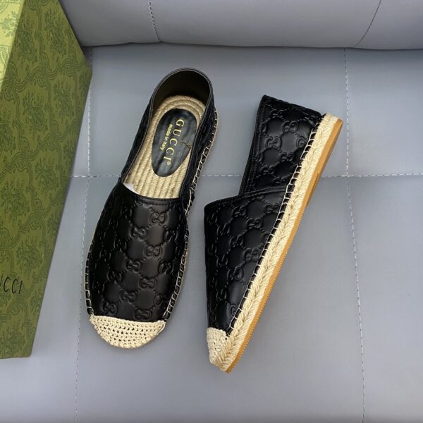 Gucci GC Signature Black Leather Espadrilles EU36-45 - Image 2