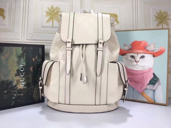Gucci GG Embossed Backpack White Leather 625770