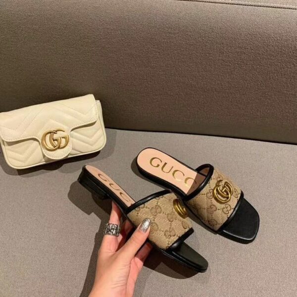 Gucci GG Matelass Canvas Slide SandalsSpring/Summer Collection Beige Women Shoes - Image 4