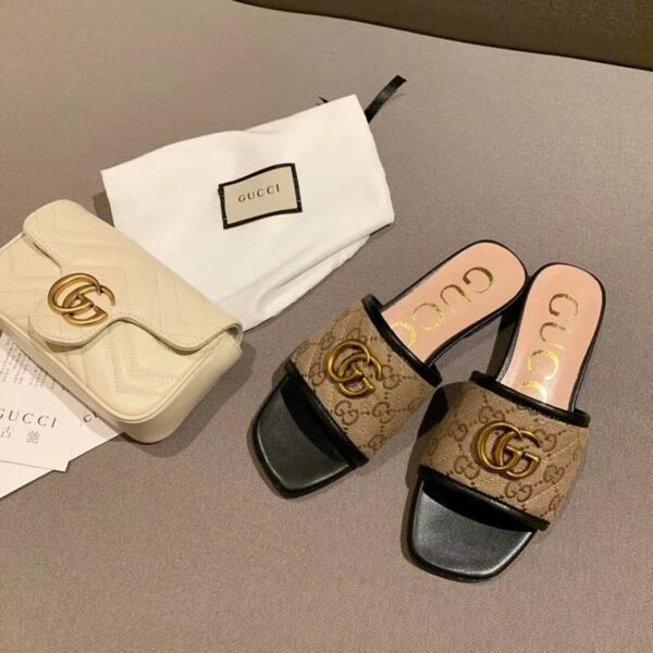 Gucci GG Matelass Canvas Slide SandalsSpring/Summer Collection Beige Women Shoes