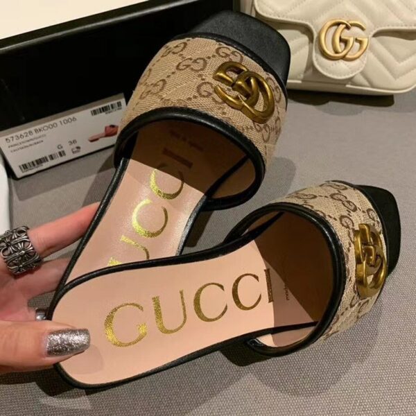 Gucci GG Matelass Canvas Slide SandalsSpring/Summer Collection Beige Women Shoes - Image 8