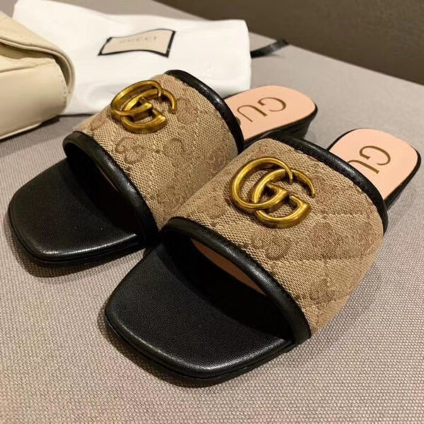 Gucci GG Matelass Canvas Slide SandalsSpring/Summer Collection Beige Women Shoes - Image 7