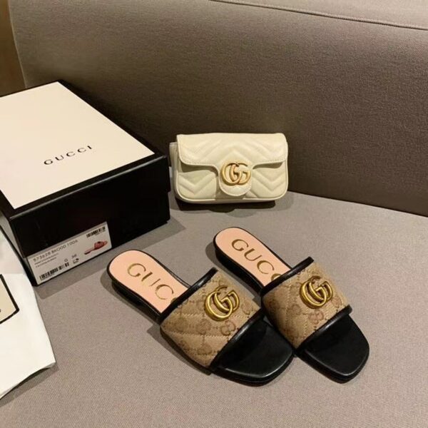 Gucci GG Matelass Canvas Slide SandalsSpring/Summer Collection Beige Women Shoes - Image 3