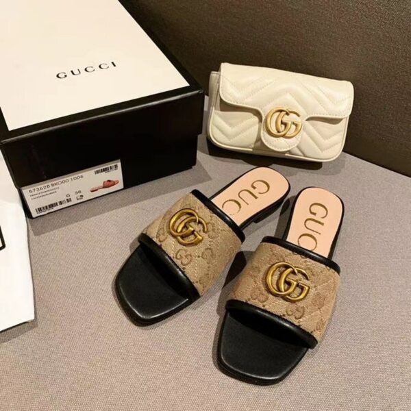 Gucci GG Matelass Canvas Slide SandalsSpring/Summer Collection Beige Women Shoes - Image 5