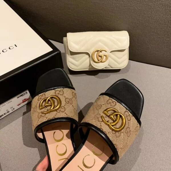 Gucci GG Matelass Canvas Slide SandalsSpring/Summer Collection Beige Women Shoes - Image 6
