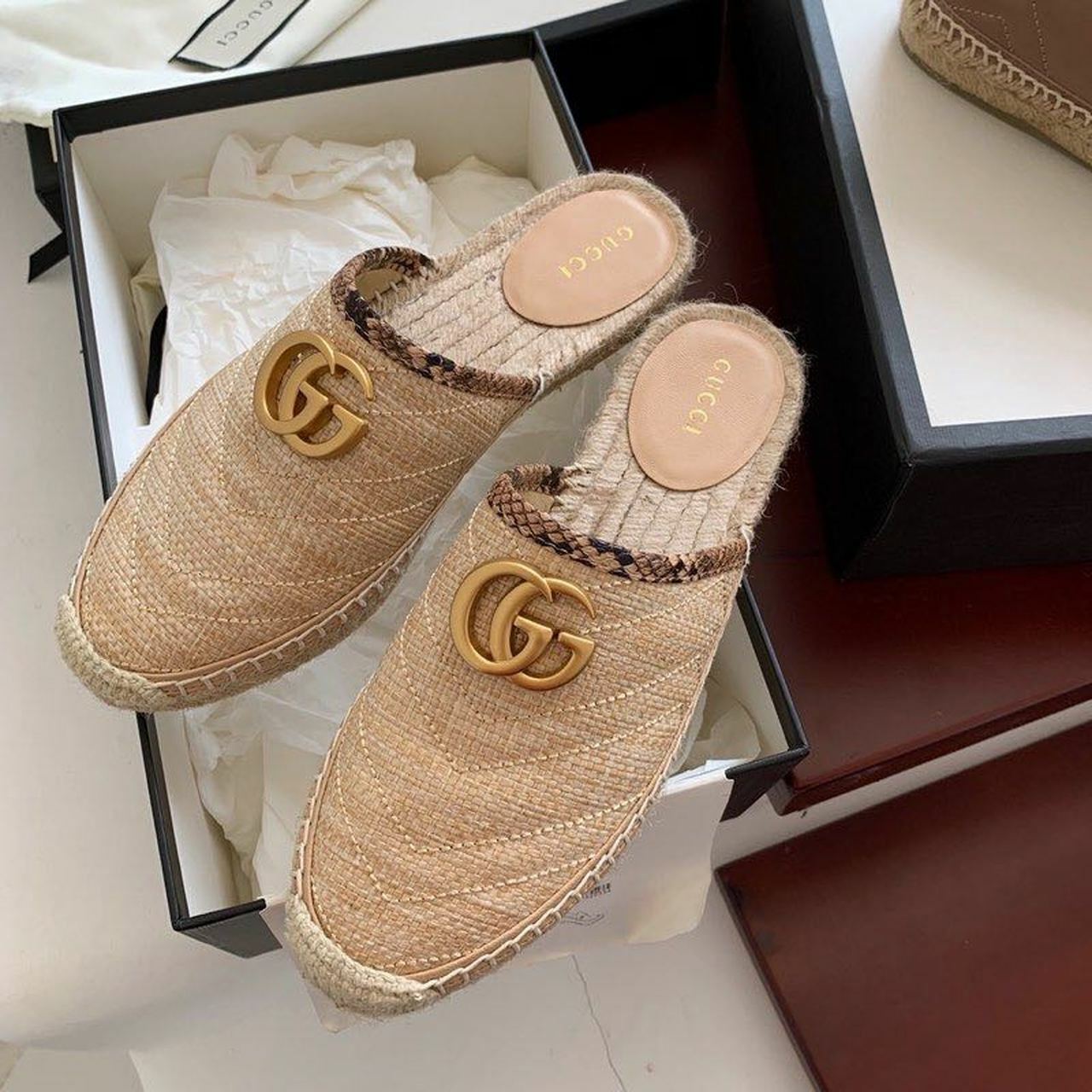 Gucci Marmont Espadrille SlippersSpring/Summer 2020 Collection, Beige Women Shoes