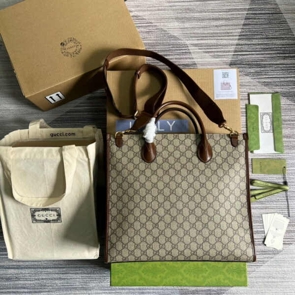 Gucci Medium Tote With Interlocking G Beige And Ebony GG Canvas 674148 - Image 3
