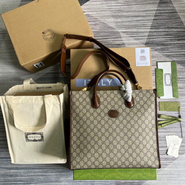 Gucci Medium Tote With Interlocking G Beige And Ebony GG Canvas 674148 - Image 2