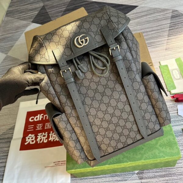 Gucci Ophidia GG Medium Grey And Black Backpack 598140 - Image 4