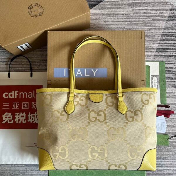Gucci Ophidia Jumbo GG Canvas Medium Tote Beige And Yellow 631685 - Image 3