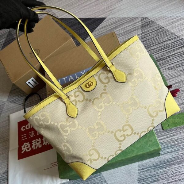 Gucci Ophidia Jumbo GG Canvas Medium Tote Beige And Yellow 631685
