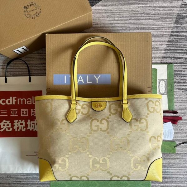Gucci Ophidia Jumbo GG Canvas Medium Tote Beige And Yellow 631685 - Image 2