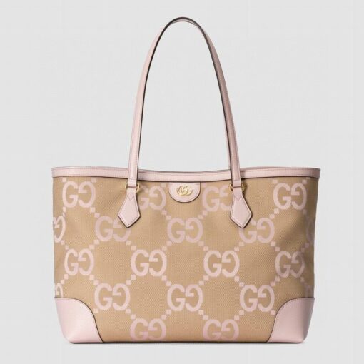 Gucci Ophidia Jumbo GG Canvas Medium Tote Camel And Light Pink 631685
