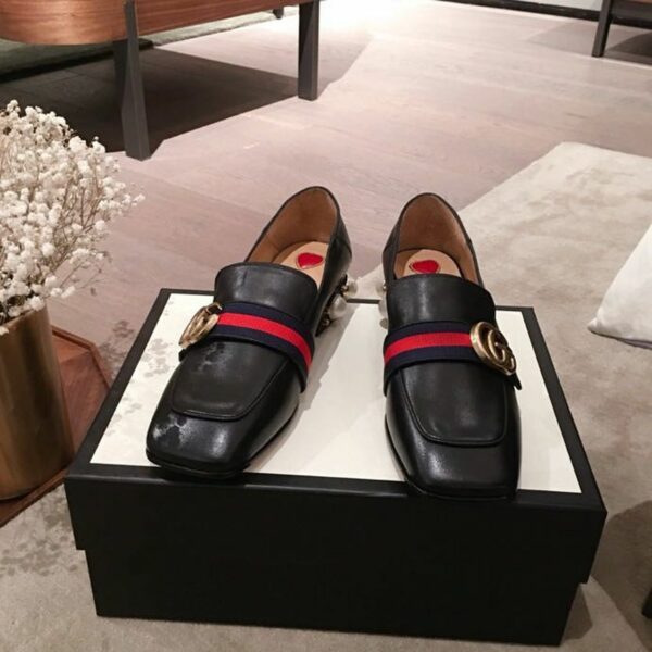 Gucci Pearl Embelished Peyton Mid-HeelsSpring/Summer Collection Black Women Shoes - Image 6