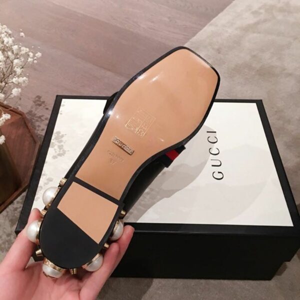 Gucci Pearl Embelished Peyton Mid-HeelsSpring/Summer Collection Black Women Shoes - Image 10