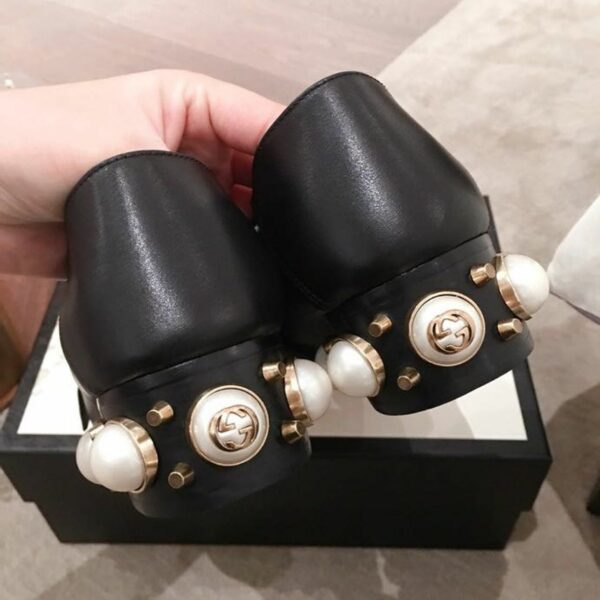 Gucci Pearl Embelished Peyton Mid-HeelsSpring/Summer Collection Black Women Shoes - Image 2