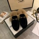 Gucci Princetown Fur Mules Suede/Calfskin Leather Spring/Summer Collection Black Women Shoes