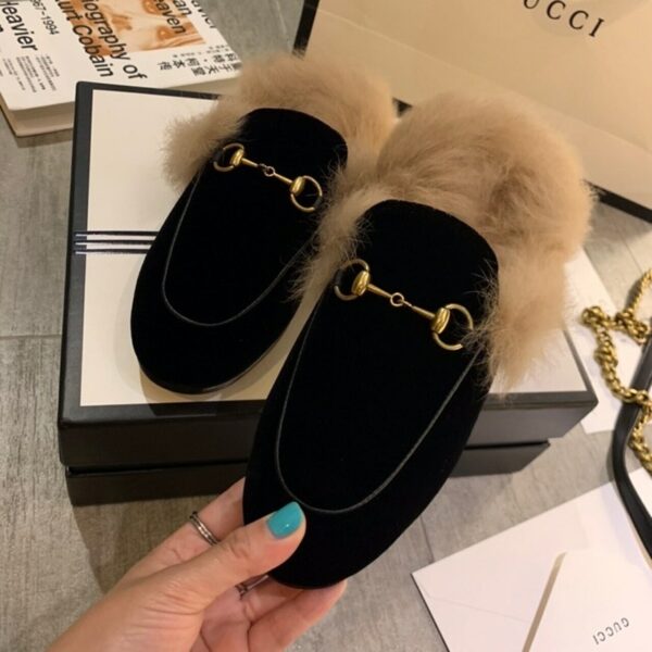 Gucci Princetown Fur Mules Suede/Calfskin Leather Spring/Summer Collection Black Women Shoes - Image 9