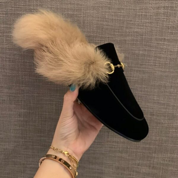 Gucci Princetown Fur Mules Suede/Calfskin Leather Spring/Summer Collection Black Women Shoes - Image 4