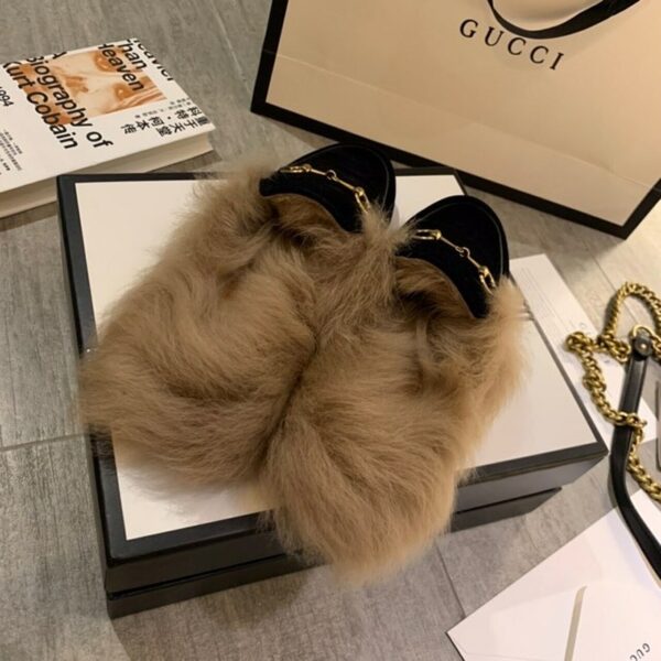 Gucci Princetown Fur Mules Suede/Calfskin Leather Spring/Summer Collection Black Women Shoes - Image 7