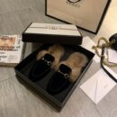 Gucci Princetown Fur Mules Suede/Calfskin Leather Spring/Summer Collection Black Women Shoes