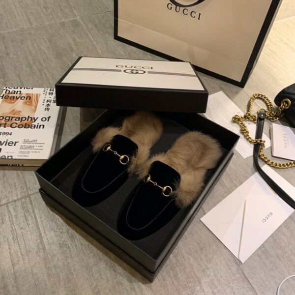 Gucci Princetown Fur Mules Suede/Calfskin Leather Spring/Summer Collection Black Women Shoes - Image 2
