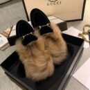 Gucci Princetown Fur Mules Suede/Calfskin Leather Spring/Summer Collection Black Women Shoes