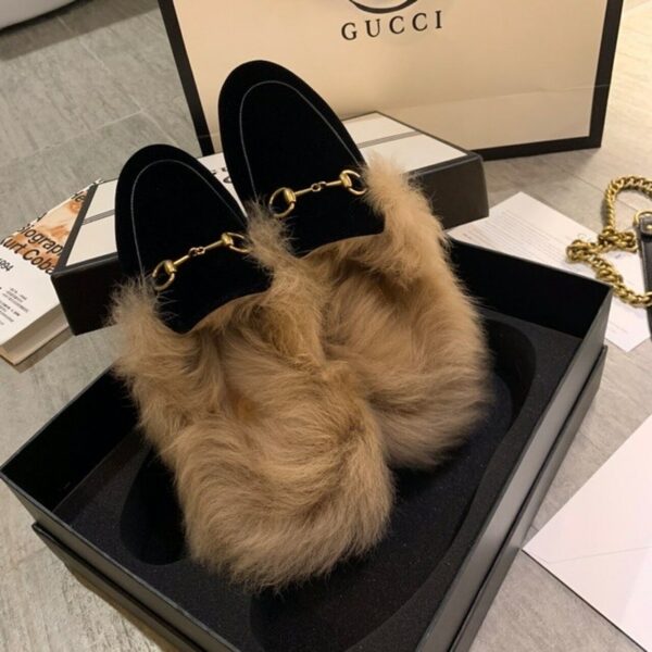 Gucci Princetown Fur Mules Suede/Calfskin Leather Spring/Summer Collection Black Women Shoes - Image 6