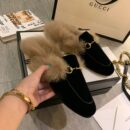 Gucci Princetown Fur Mules Suede/Calfskin Leather Spring/Summer Collection Black Women Shoes