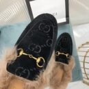 Gucci Princetown Velvet Fur Slipper Mules 448657Pre-Fall/Winter 2019 Collection, Black Women Shoes
