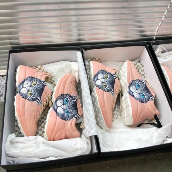 Gucci Rhyton Cat Unisex Dad SneakersSpring/Summer Collection Light Pink Women Shoes - Image 6