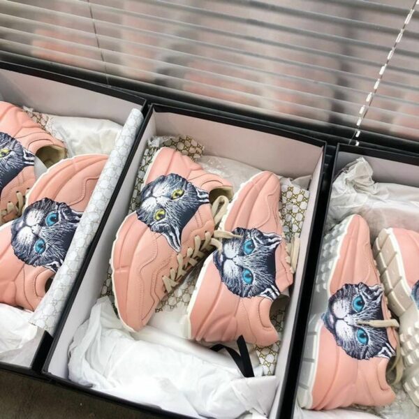 Gucci Rhyton Cat Unisex Dad SneakersSpring/Summer Collection Light Pink Women Shoes - Image 9