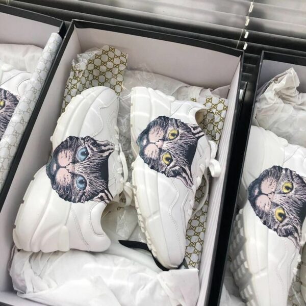 Gucci Rhyton Cat Unisex Dad SneakersSpring/Summer Collection White Women Shoes - Image 6