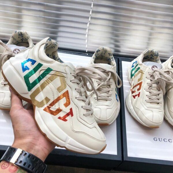 Gucci Rhyton Glitter Logo Unisex Dad SneakersSpring/Summer Collection Off White/Multicolor Women Shoes