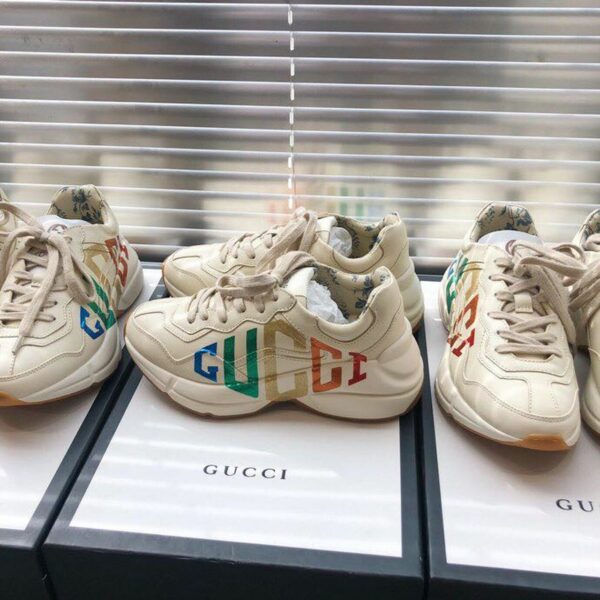 Gucci Rhyton Glitter Logo Unisex Dad SneakersSpring/Summer Collection Off White/Multicolor Women Shoes - Image 5