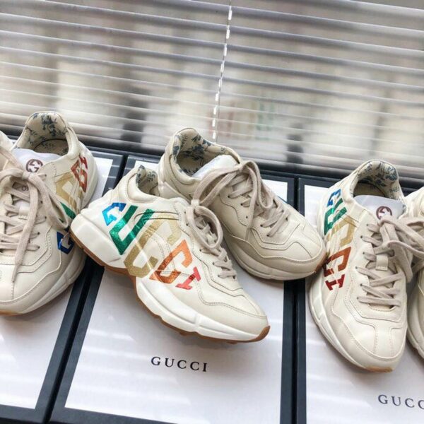 Gucci Rhyton Glitter Logo Unisex Dad SneakersSpring/Summer Collection Off White/Multicolor Women Shoes - Image 6